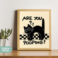 a picture of a black cat with the words are you pooping?