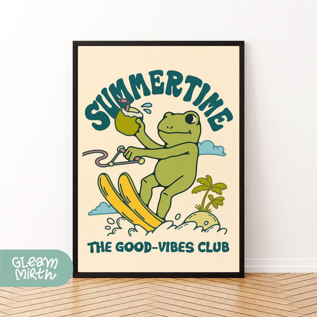 a picture of a picture of a frog on a surfboard