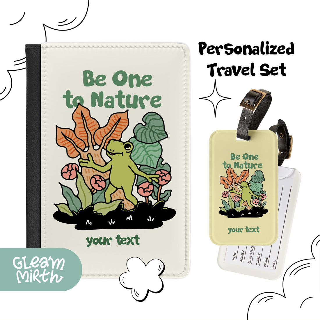 a personalized travel set with a book and luggage tag