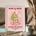 a pink poster with a picture of a dancing frog