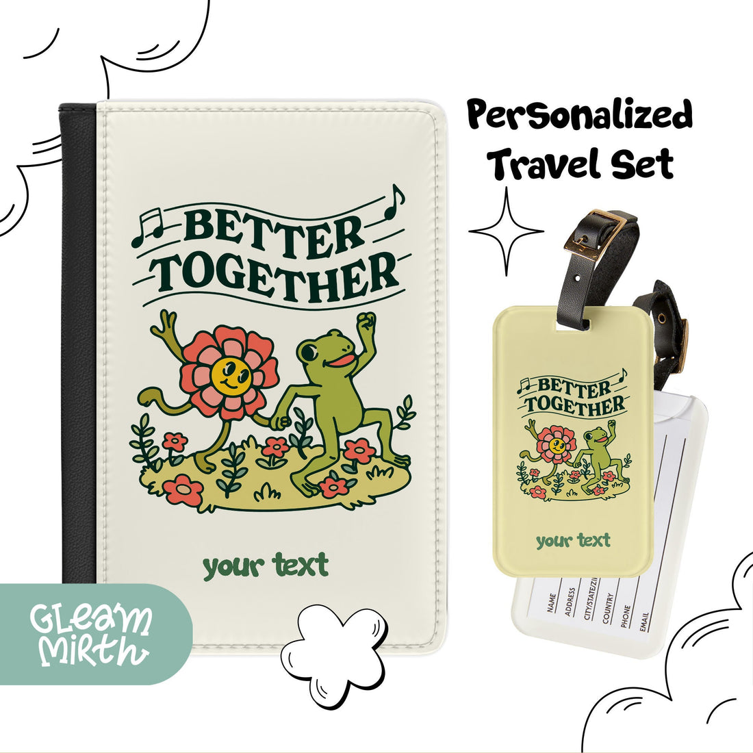 a personalized travel set with luggage tags and tags