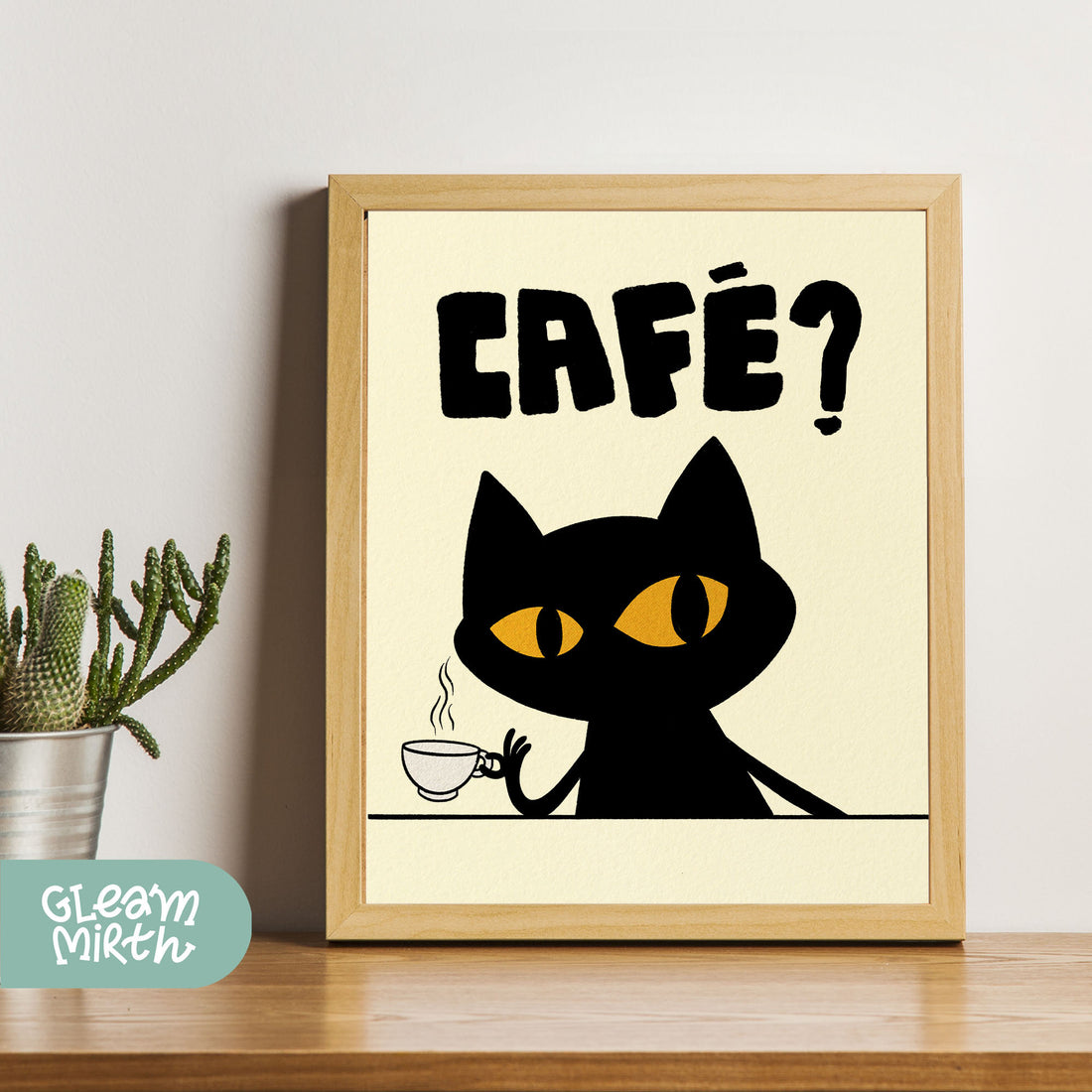 a picture of a cat with a cup of coffee