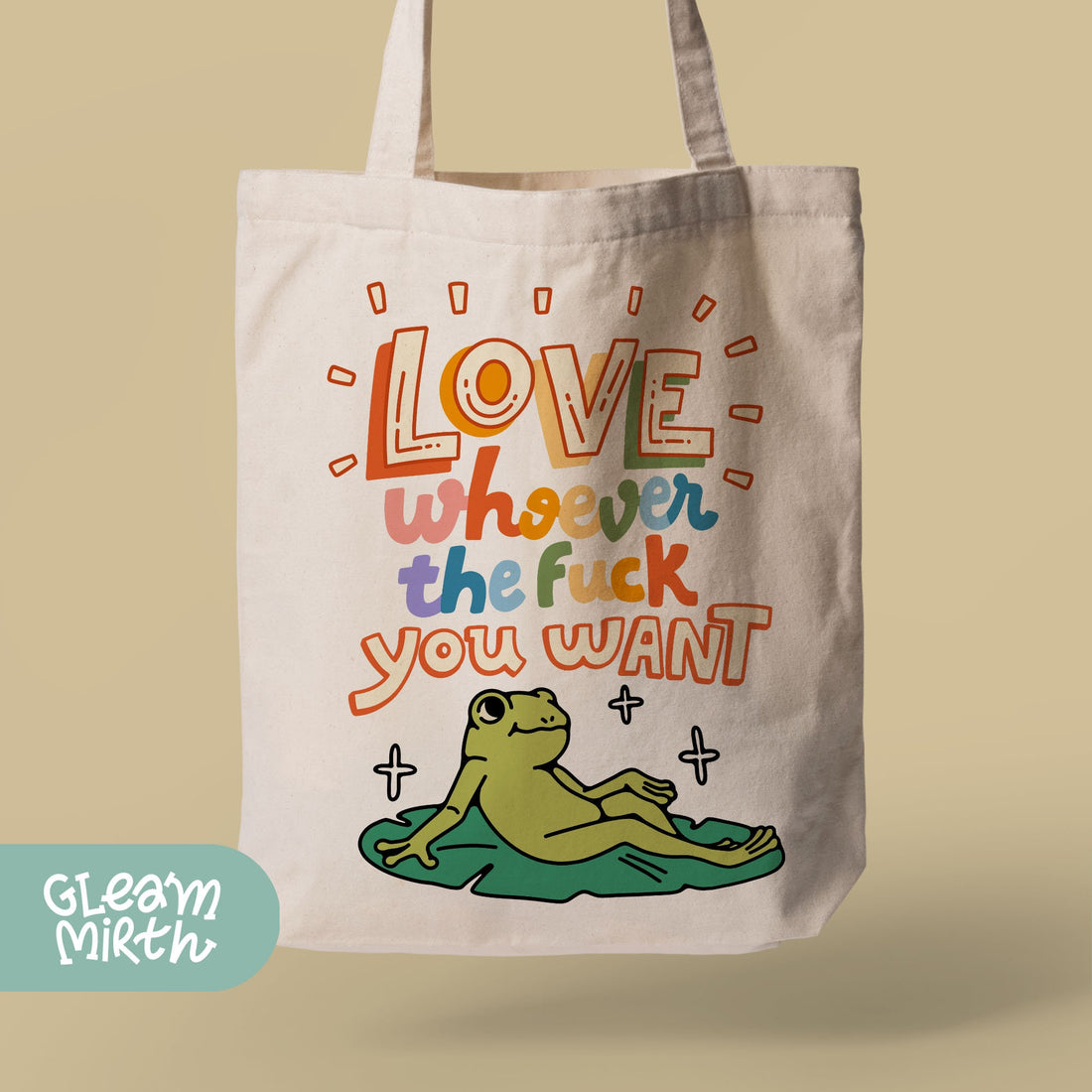 a tote bag with a frog on it