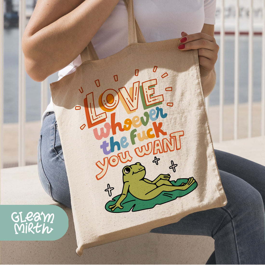 a tote bag with a frog on it