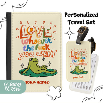 a personalized luggage tag with a picture of a frog