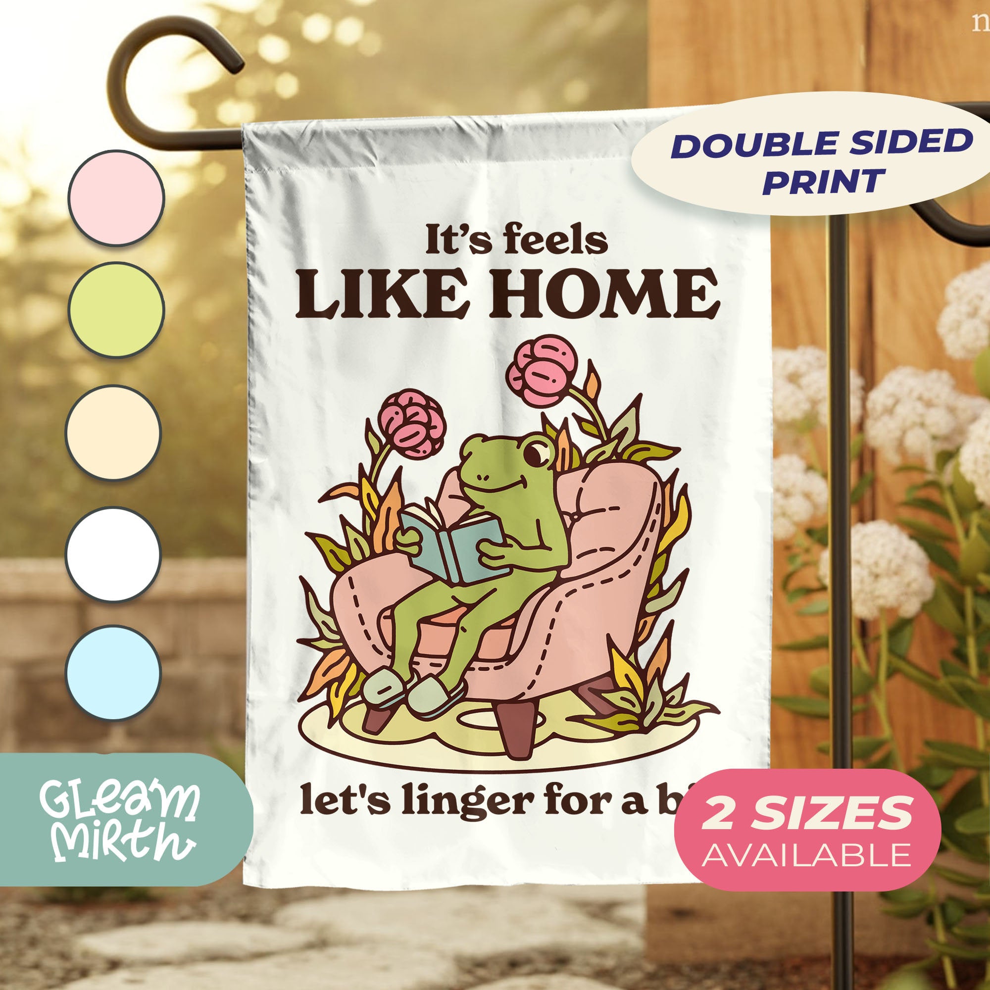 a garden flag that says it&#39;s feels like home