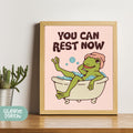 a picture of a frog taking a bath