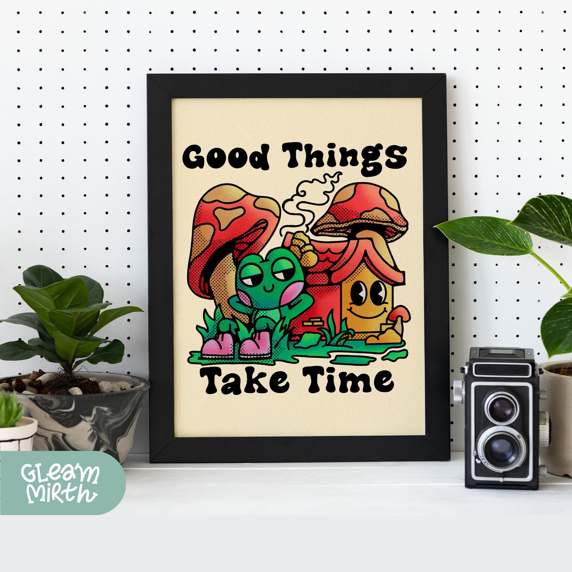 a picture of a picture of a mushroom and mushroom house with the words good things