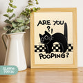 a picture of a picture of a black cat with the words are you pooping