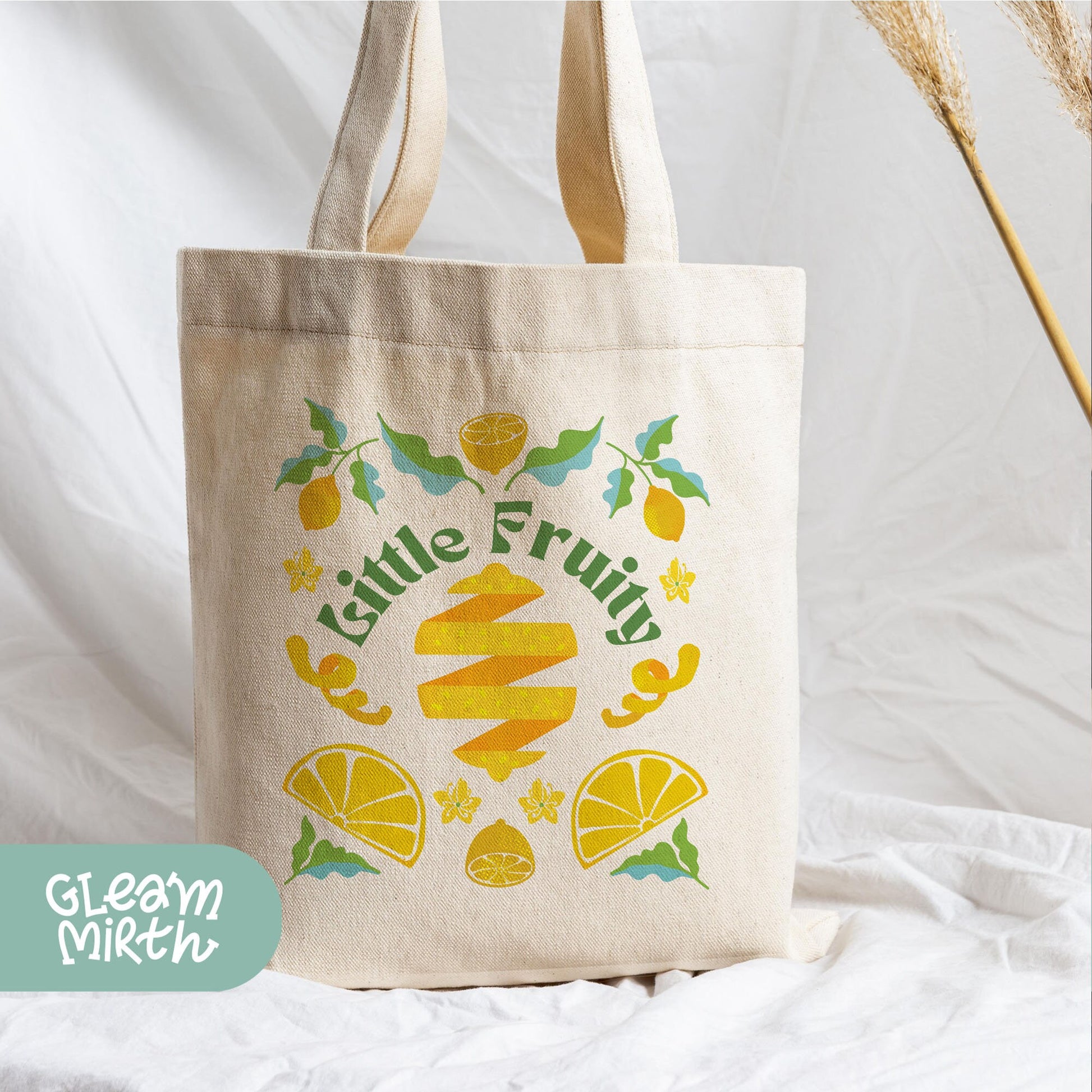 a tote bag with a fruit design on it