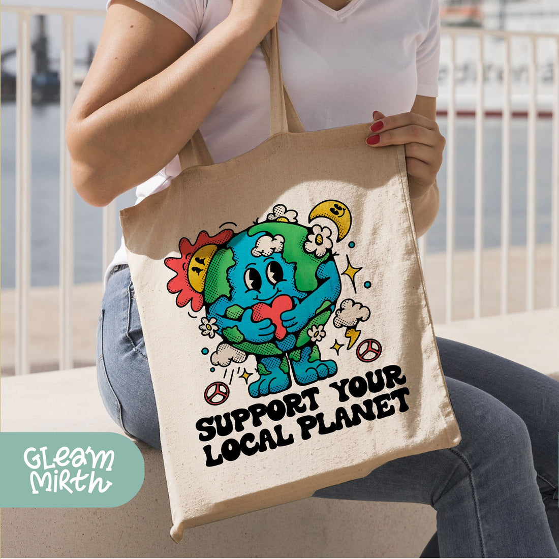 a person holding a bag with a cartoon character on it