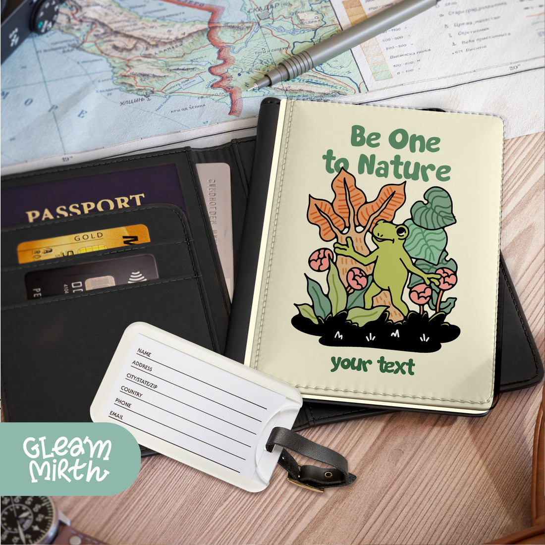 a personalized travel set with a book and luggage tag