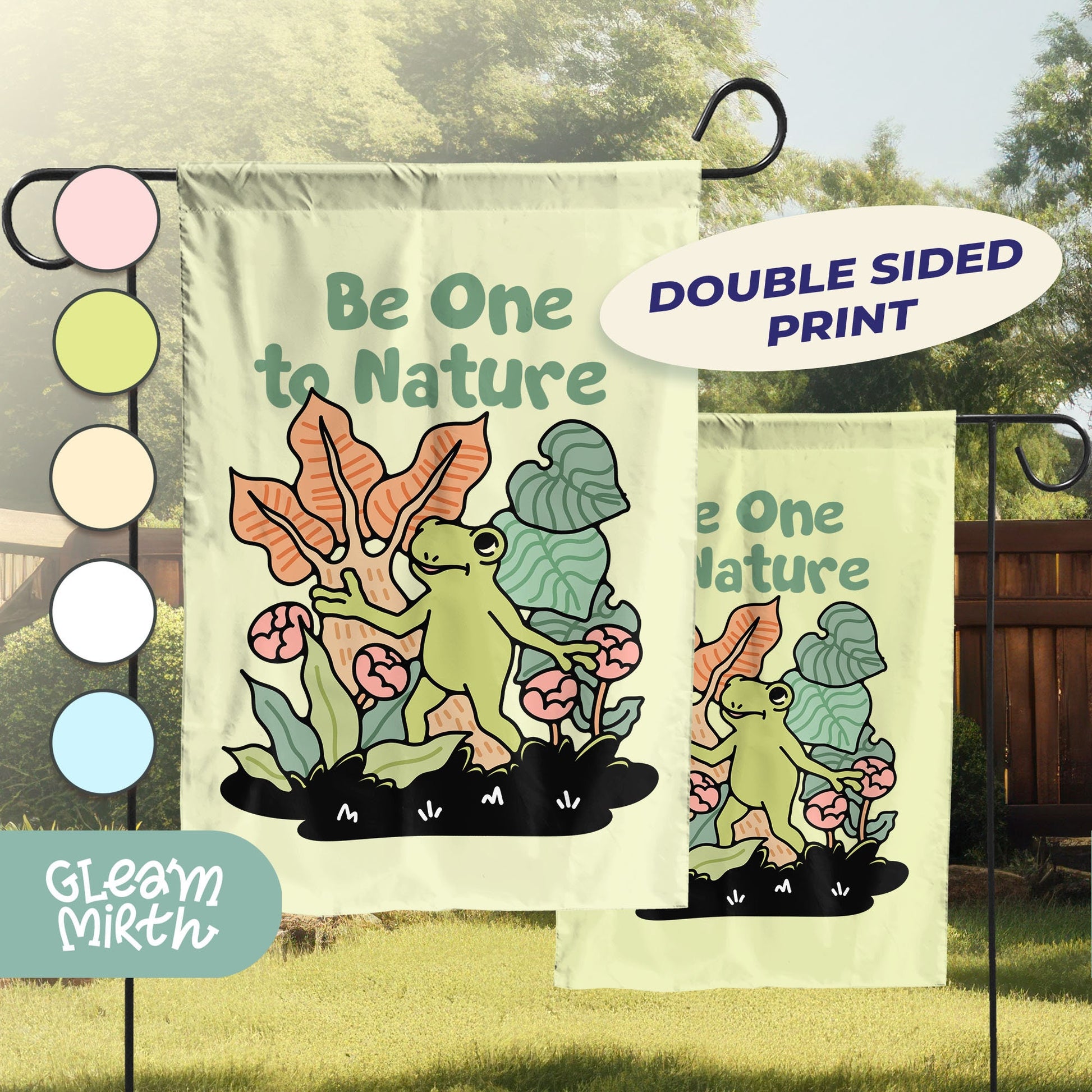 a pair of garden flags with dinosaurs on them