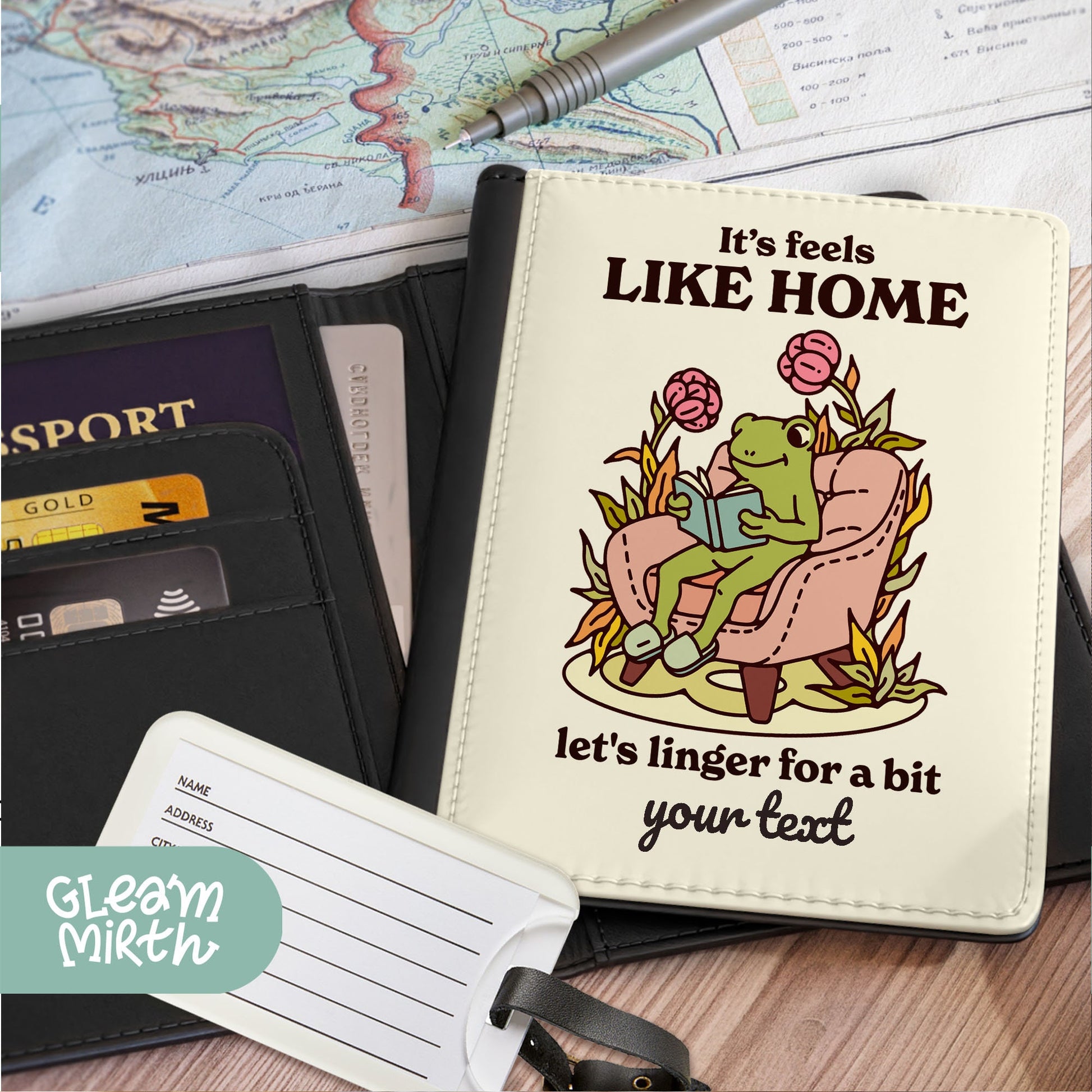a passport case with a picture of a frog on it
